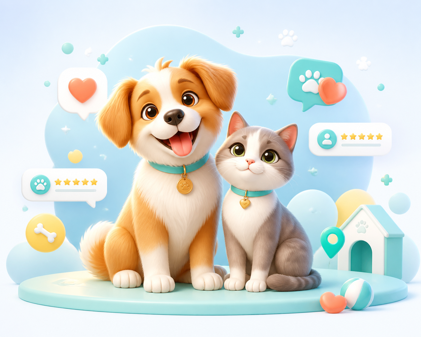 Cachorro e gato em ilustra&ccedil;&atilde;o premium
